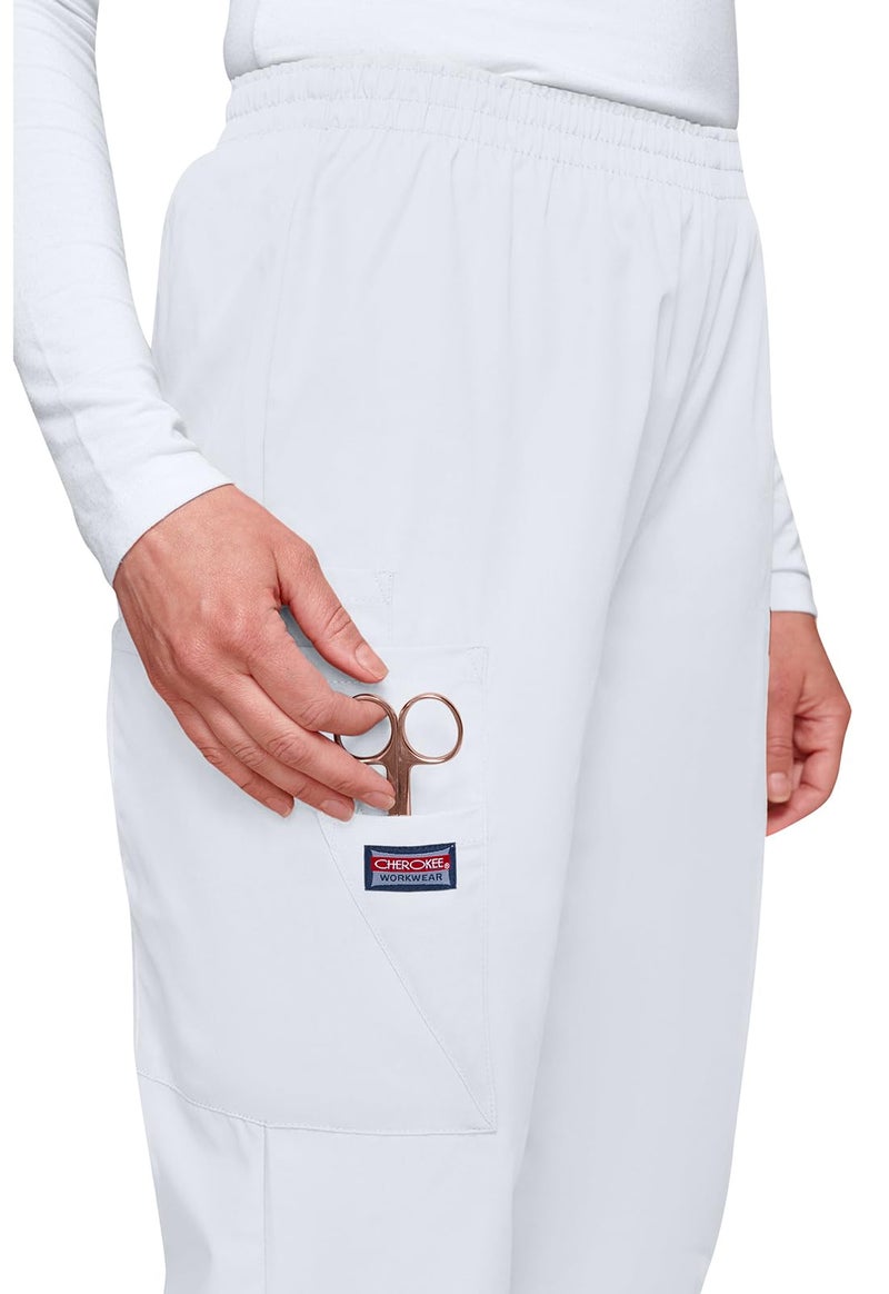 Cherokee Women's Size Workwear Elastic Waist Cargo Scrubs Pant, White, Small Tall - Image 2